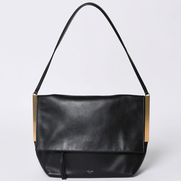 CELINE セリーヌ Clasp Shoulder クラスプライン ショルダーバッグ レザー Black ブラック 美品 中古 4a000808