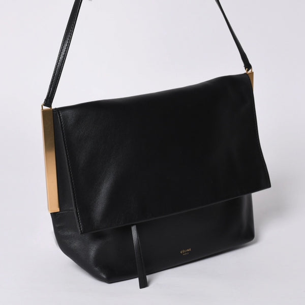 CELINE セリーヌ Clasp Shoulder クラスプライン ショルダーバッグ レザー Black ブラック 美品 中古 4a000808