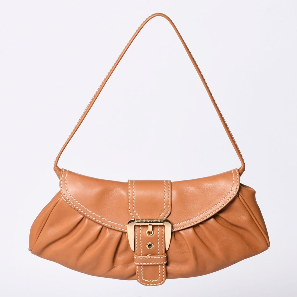 CELINE セリーヌ ワンショルダーバッグ ハンドバッグ CE00/34 レザー ブラウン ゴールド金具 美品 中古 4a000470