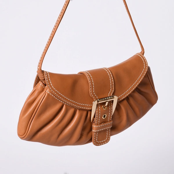 CELINE セリーヌ ワンショルダーバッグ ハンドバッグ CE00/34 レザー ブラウン ゴールド金具 美品 中古 4a000470