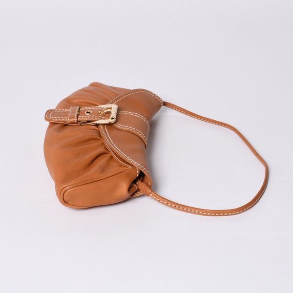 CELINE セリーヌ ワンショルダーバッグ ハンドバッグ CE00/34 レザー ブラウン ゴールド金具 美品 中古 4a000470