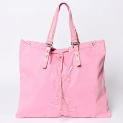 Very good condition SAINT LAURENT Kahala tote bag 121627 pink canvas leather silver hardware used 4a001105