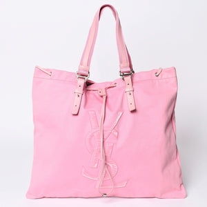 Very good condition SAINT LAURENT Kahala tote bag 121627 pink canvas leather silver hardware used 4a001105