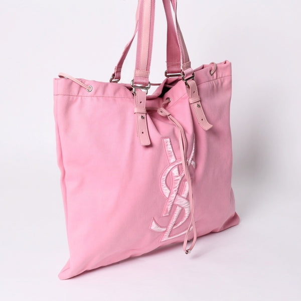 Very good condition SAINT LAURENT Kahala tote bag 121627 pink canvas leather silver hardware used 4a001105