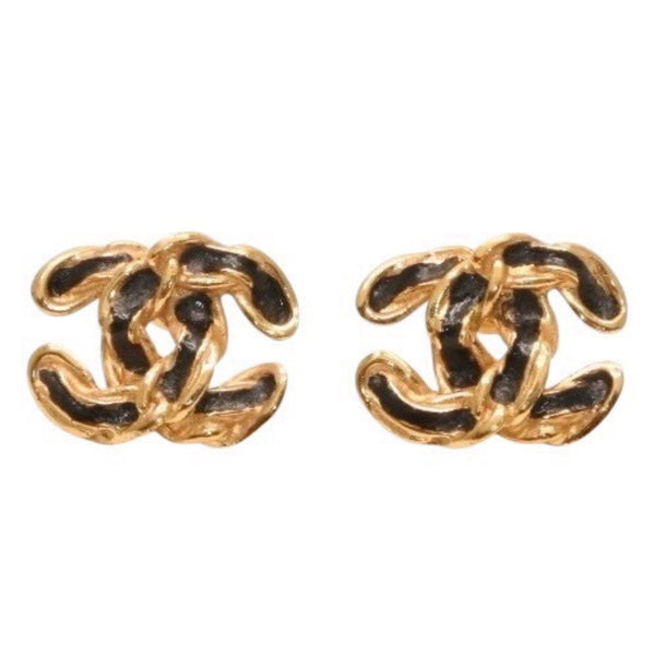 極美品 CHANEL シャネル ヴィンテージ ココマーク ピアス 重量約5.14g 02P刻印 GP メタル ゴールド ブラック 両耳用 中古 4a000640