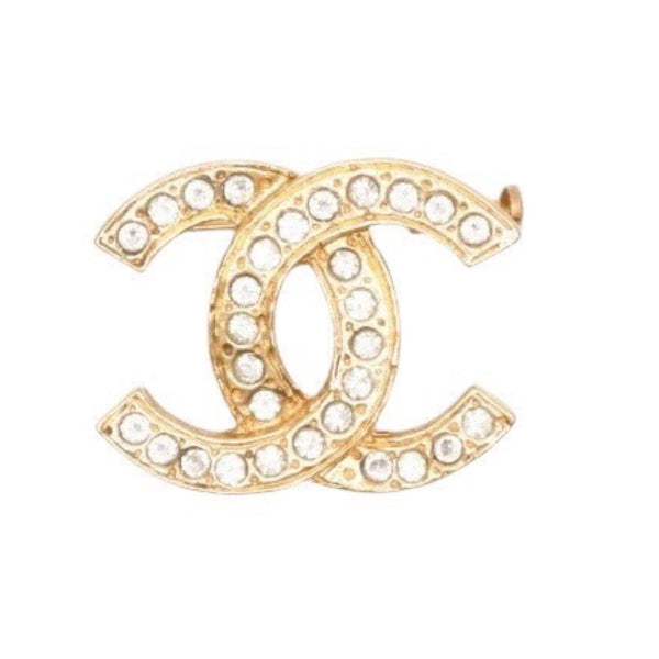 極美品 CHANEL シャネル VINTAGE ヴィンテージ ココマーク ブローチ 重量約6.11g GP メタル ラインストーン ゴールド クリア 中古 4a000628