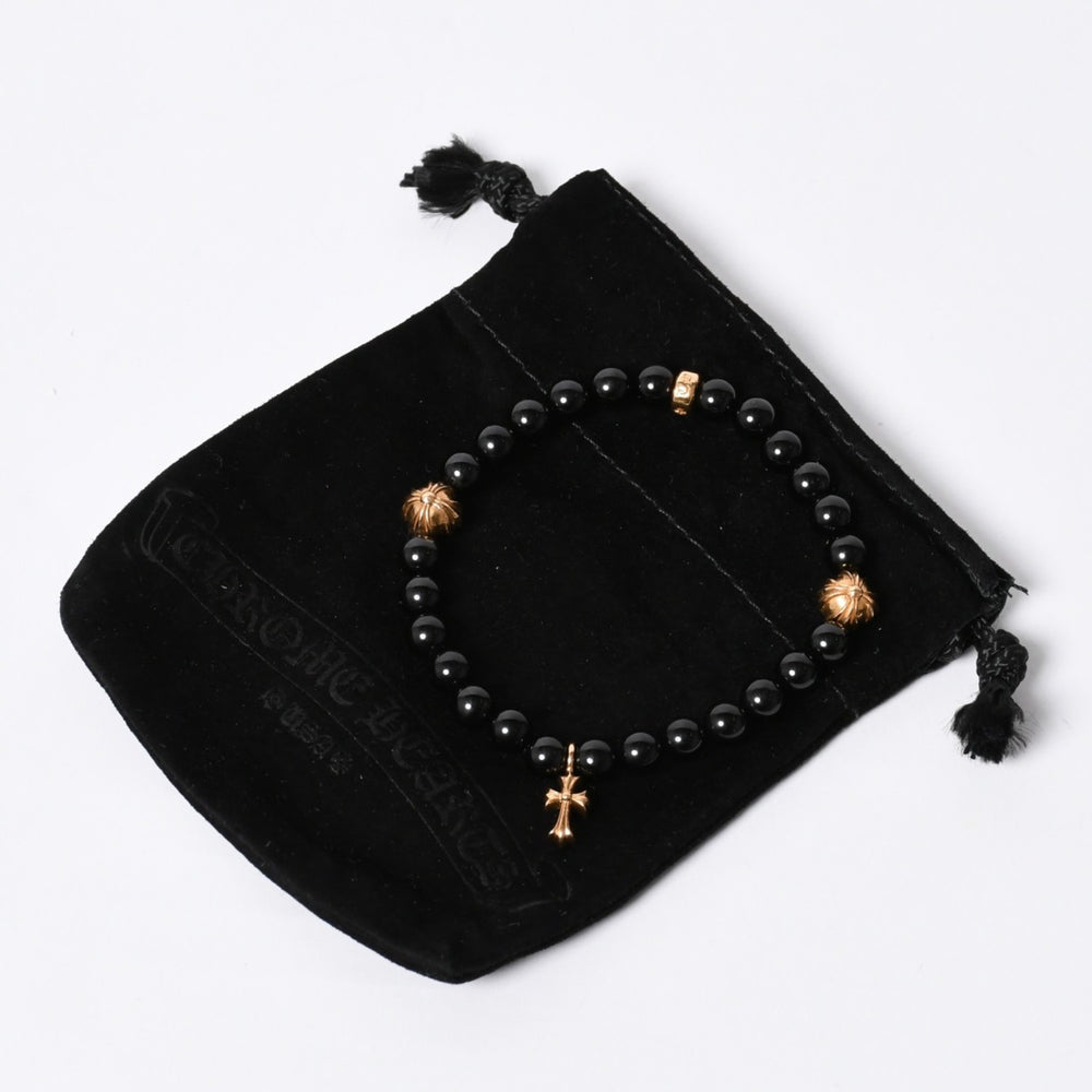 新品同様 CHROME HEARTS クロムハーツ ビーズブレス ブレスレット ベビーファット オニキス 22k ブラック シルバー925 サイズ8mm 中古 4a000441