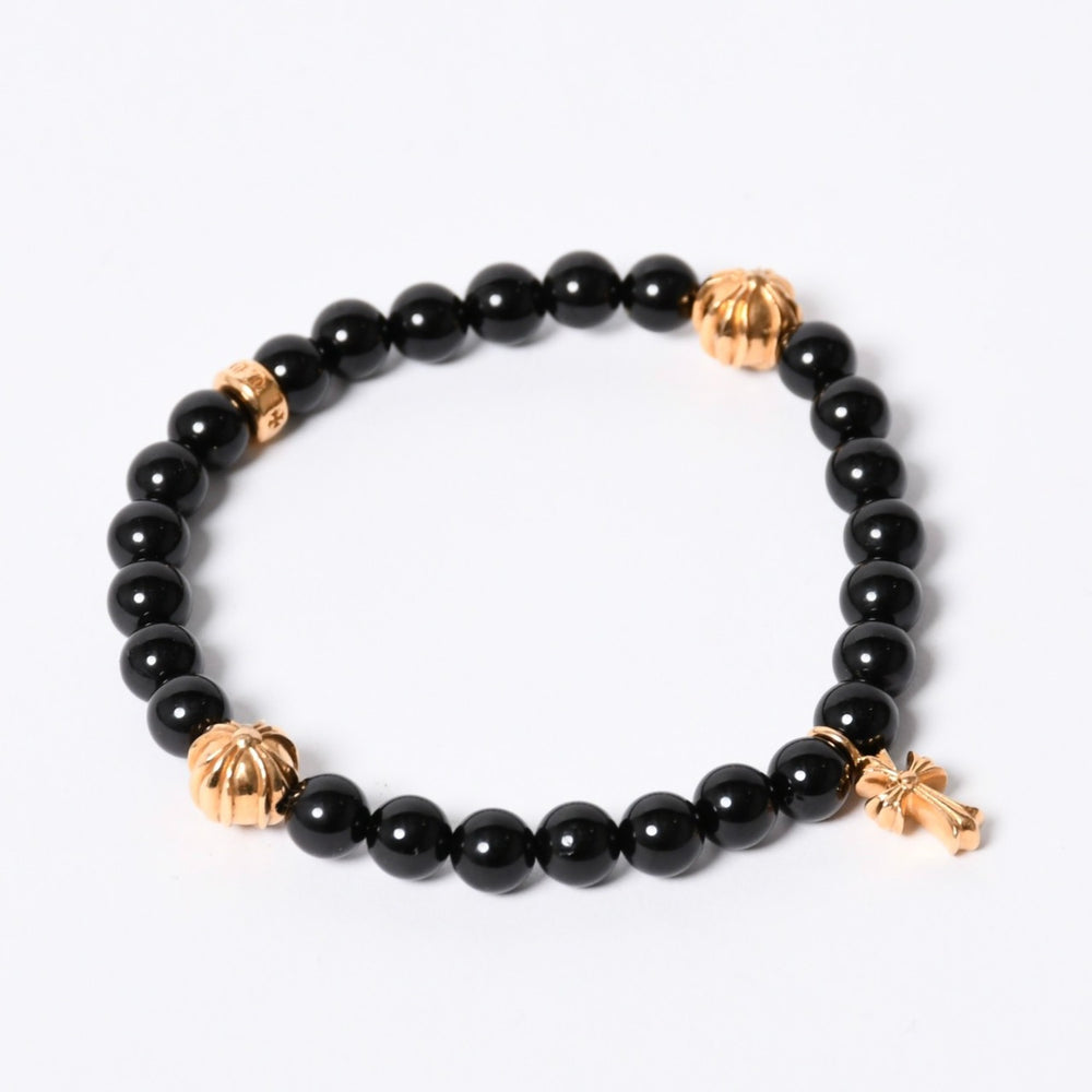新品同様 CHROME HEARTS クロムハーツ ビーズブレス ブレスレット ベビーファット オニキス 22k ブラック シルバー925 サイズ8mm 中古 4a000441