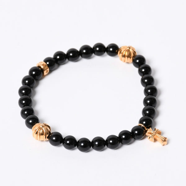 Like new CHROME HEARTS Beads Bracelet Baby Fat Onyx 22k Black Silver 925 Size 8mm Used 4a000441