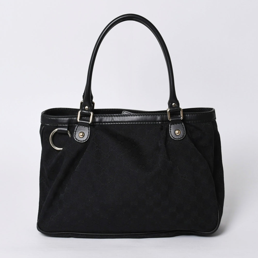 極美品 GUCCI グッチ ハンドバッグ 2968335 520981 GGキャンバス レザー ブラック ゴールド金具 中古 4a000218