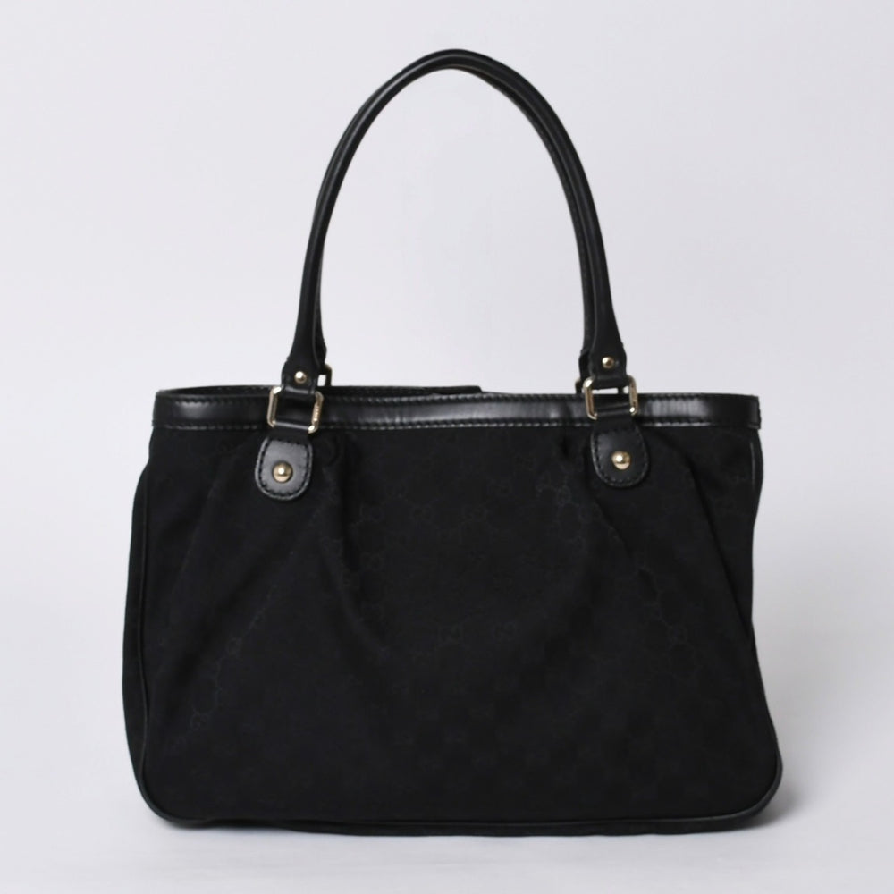 極美品 GUCCI グッチ ハンドバッグ 2968335 520981 GGキャンバス レザー ブラック ゴールド金具 中古 4a000218