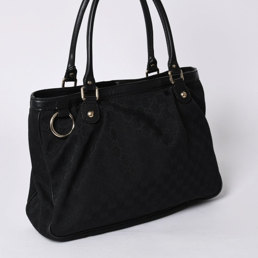 極美品 GUCCI グッチ ハンドバッグ 2968335 520981 GGキャンバス レザー ブラック ゴールド金具 中古 4a000218