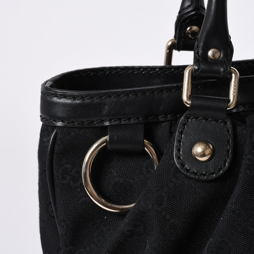 極美品 GUCCI グッチ ハンドバッグ 2968335 520981 GGキャンバス レザー ブラック ゴールド金具 中古 4a000218