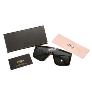 極美品 FENDI フェンディ Sunglasses サングラス M0076 FFロゴ Black ブラック Gold ゴールド 中古 4a000332