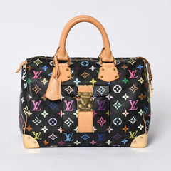 Very Good Condition LOUIS VUITTON Speedy 30 Handbag M92642 Monogram Multicolor Black Gold Hardware Takashi Murakami Used 4a000563