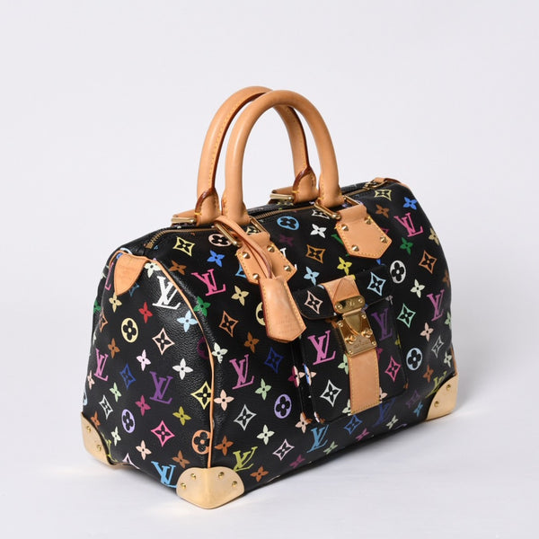 Very Good Condition LOUIS VUITTON Speedy 30 Handbag M92642 Monogram Multicolor Black Gold Hardware Takashi Murakami Used 4a000563
