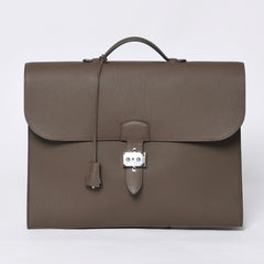 Like new HERMES Handbag Sac Adepeche 41 Taupe Leather Togo Silver Hardware T Stamp Used 4a000578