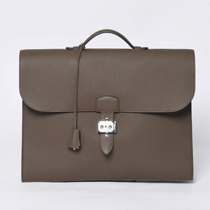 Like new HERMES Handbag Sac Adepeche 41 Taupe Leather Togo Silver Hardware T Stamp Used 4a000578