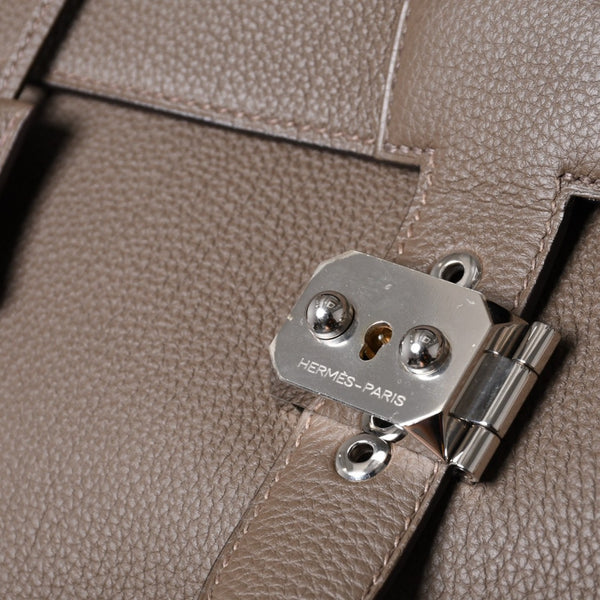 Like new HERMES Handbag Sac Adepeche 41 Taupe Leather Togo Silver Hardware T Stamp Used 4a000578
