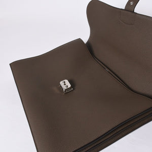 Like new HERMES Handbag Sac Adepeche 41 Taupe Leather Togo Silver Hardware T Stamp Used 4a000578