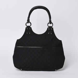 GUCCI グッチ ハンドバッグ 113369 002122 GGキャンバス レザー ブラック ゴールド金具 美品 中古 4a000179