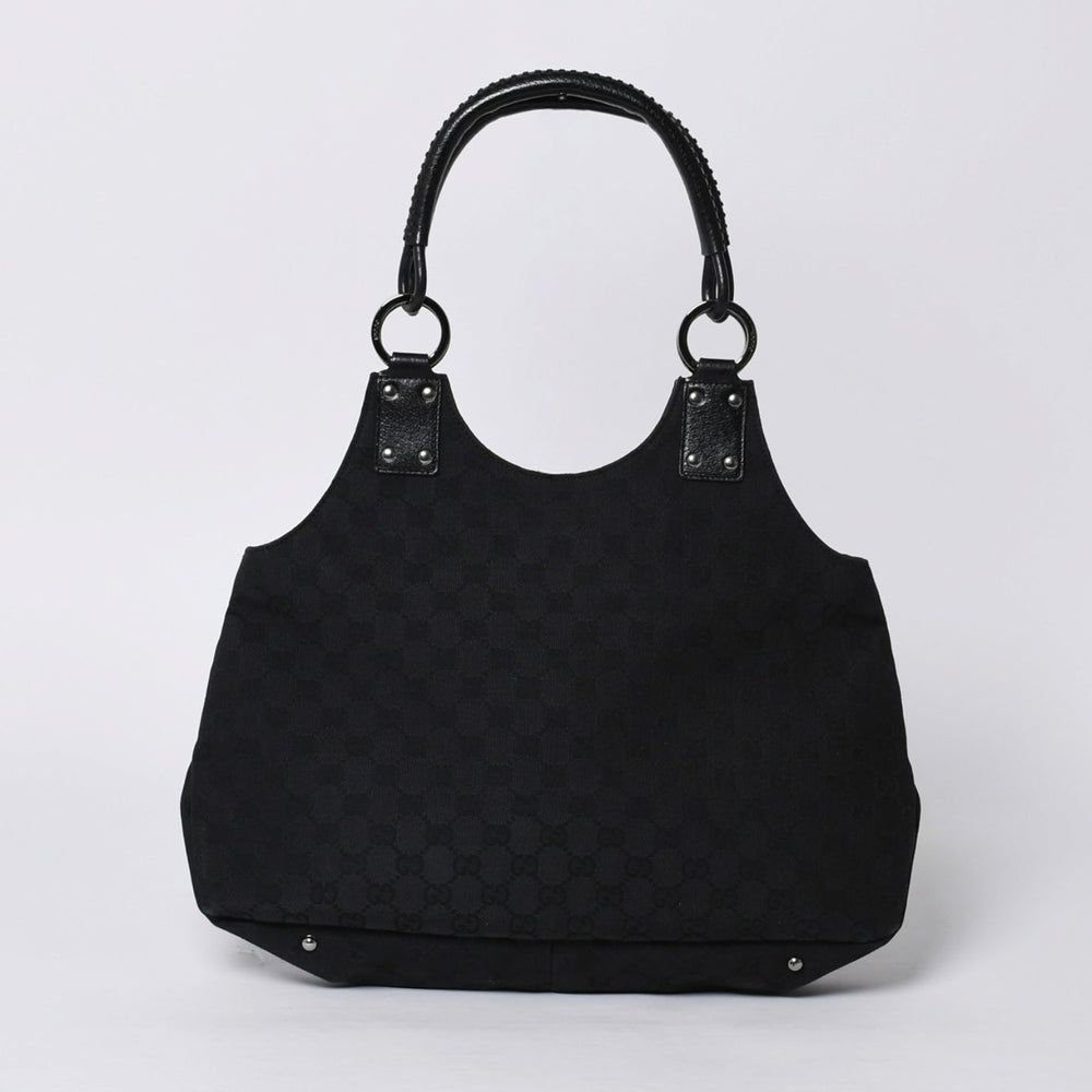 GUCCI グッチ ハンドバッグ 113369 002122 GGキャンバス レザー ブラック ゴールド金具 美品 中古 4a000179