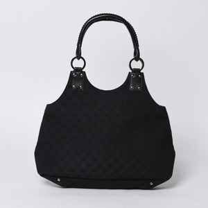 GUCCI グッチ ハンドバッグ 113369 002122 GGキャンバス レザー ブラック ゴールド金具 美品 中古 4a000179