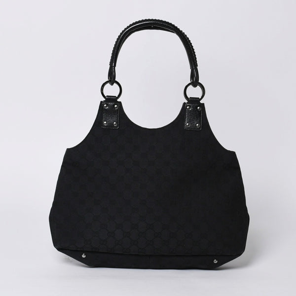 GUCCI グッチ ハンドバッグ 113369 002122 GGキャンバス レザー ブラック ゴールド金具 美品 中古 4a000179