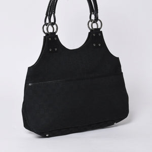 GUCCI グッチ ハンドバッグ 113369 002122 GGキャンバス レザー ブラック ゴールド金具 美品 中古 4a000179