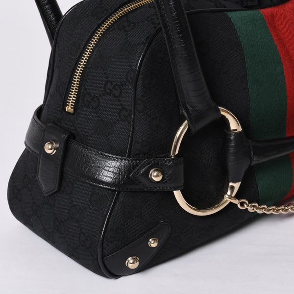 Very Good Condition GUCCI Gucci Horsebit Boston Handbag Sherry Line 131092 3444 GG Canvas Black Used 4a000081