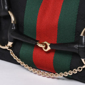 Very Good Condition GUCCI Gucci Horsebit Boston Handbag Sherry Line 131092 3444 GG Canvas Black Used 4a000081