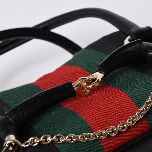 Very Good Condition GUCCI Gucci Horsebit Boston Handbag Sherry Line 131092 3444 GG Canvas Black Used 4a000081
