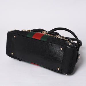 Very Good Condition GUCCI Gucci Horsebit Boston Handbag Sherry Line 131092 3444 GG Canvas Black Used 4a000081