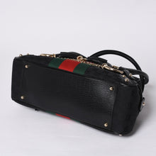 画像をギャラリービューアに読み込む, 極美品 GUCCI グッチ ホースビット ボストン ハンドバッグ シェリーライン 131092 3444 GGキャンバス ブラック 中古 4a000081