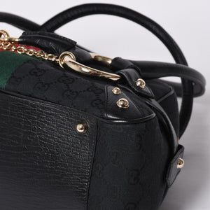 Very Good Condition GUCCI Gucci Horsebit Boston Handbag Sherry Line 131092 3444 GG Canvas Black Used 4a000081