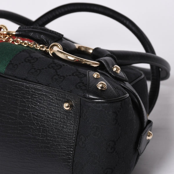 Very Good Condition GUCCI Gucci Horsebit Boston Handbag Sherry Line 131092 3444 GG Canvas Black Used 4a000081