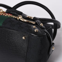 画像をギャラリービューアに読み込む, 極美品 GUCCI グッチ ホースビット ボストン ハンドバッグ シェリーライン 131092 3444 GGキャンバス ブラック 中古 4a000081
