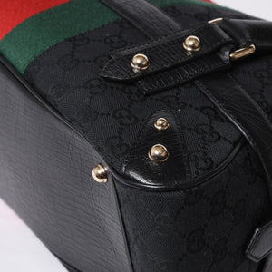 Very Good Condition GUCCI Gucci Horsebit Boston Handbag Sherry Line 131092 3444 GG Canvas Black Used 4a000081