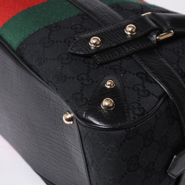 Very Good Condition GUCCI Gucci Horsebit Boston Handbag Sherry Line 131092 3444 GG Canvas Black Used 4a000081
