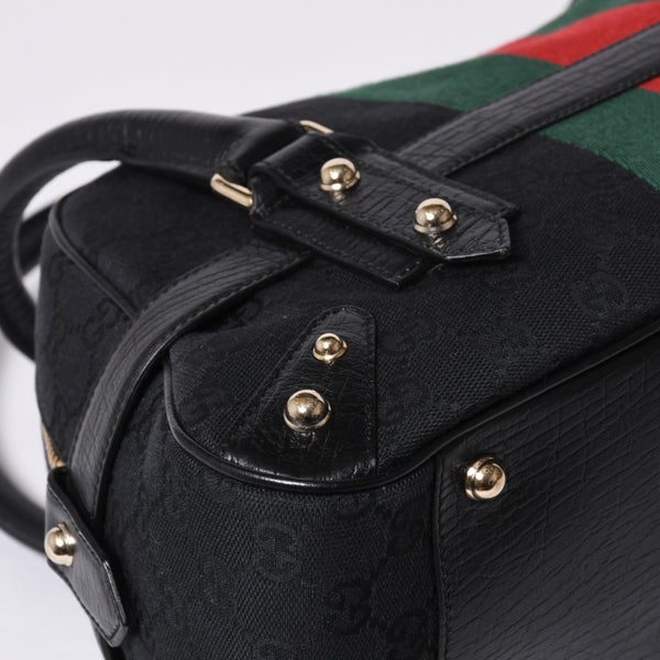 Very Good Condition GUCCI Gucci Horsebit Boston Handbag Sherry Line 131092 3444 GG Canvas Black Used 4a000081
