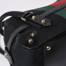 画像をギャラリービューアに読み込む, 極美品 GUCCI グッチ ホースビット ボストン ハンドバッグ シェリーライン 131092 3444 GGキャンバス ブラック 中古 4a000081