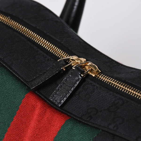 Very Good Condition GUCCI Gucci Horsebit Boston Handbag Sherry Line 131092 3444 GG Canvas Black Used 4a000081