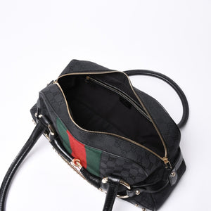 Very Good Condition GUCCI Gucci Horsebit Boston Handbag Sherry Line 131092 3444 GG Canvas Black Used 4a000081