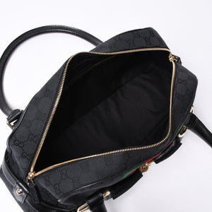 Very Good Condition GUCCI Gucci Horsebit Boston Handbag Sherry Line 131092 3444 GG Canvas Black Used 4a000081