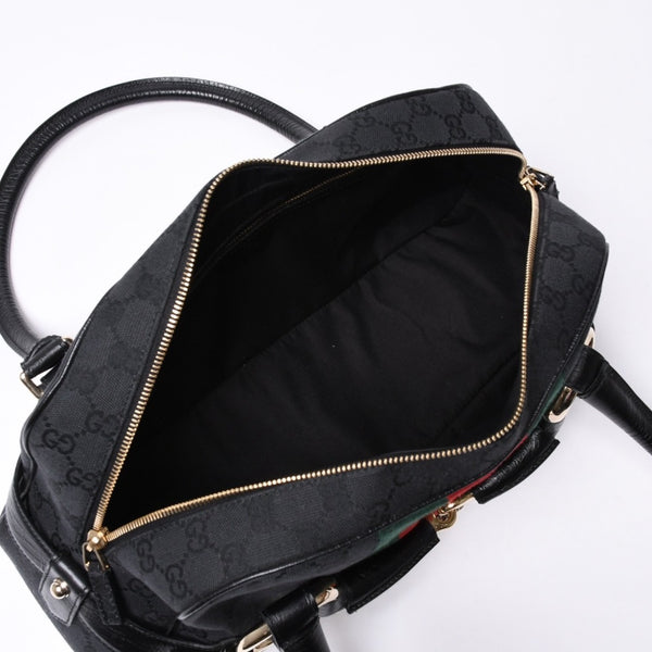 Very Good Condition GUCCI Gucci Horsebit Boston Handbag Sherry Line 131092 3444 GG Canvas Black Used 4a000081