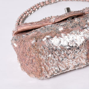 Very Good Condition CHANEL Mini Matelasse 16 S Flap W Chain Shoulder Bag No. 21 Coco Mark Sequin Pink Used 4a000389