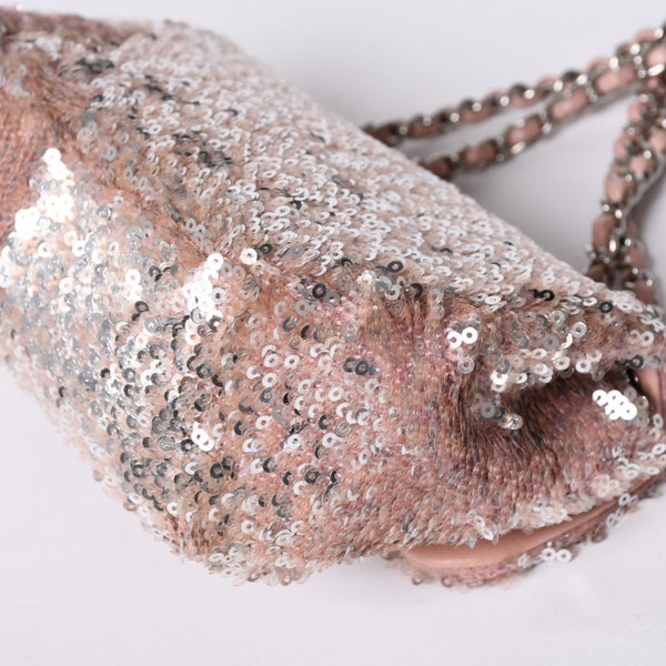 Very Good Condition CHANEL Mini Matelasse 16 S Flap W Chain Shoulder Bag No. 21 Coco Mark Sequin Pink Used 4a000389