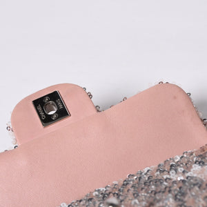 Very Good Condition CHANEL Mini Matelasse 16 S Flap W Chain Shoulder Bag No. 21 Coco Mark Sequin Pink Used 4a000389