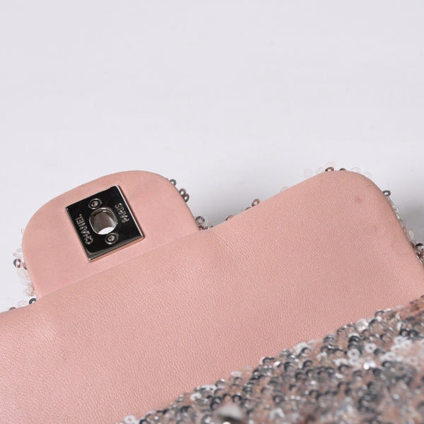 Very Good Condition CHANEL Mini Matelasse 16 S Flap W Chain Shoulder Bag No. 21 Coco Mark Sequin Pink Used 4a000389