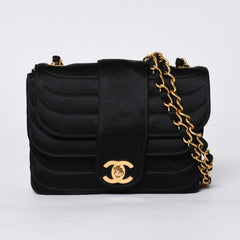 CHANEL シャネル マドモアゼル ミニチェーンショルダーバッグ 2番台 ココマーク サテン ブラック ゴールド金具 美品 中古 4a000510